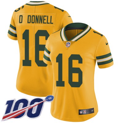 Nike Green Bay Packers #16 Pat O'Donnell Yellow Women's Stitched NFL Limited Rush Jersey